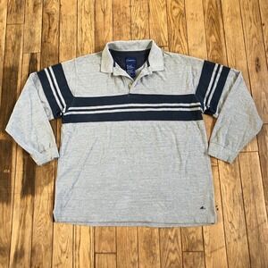 Catalina Mens Long Sleeve Polo Shirt Grey Navy Blue Striped Rugby Large